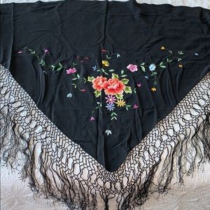 Shanghai Tang silk wrap with fringe